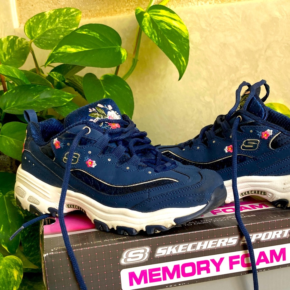 Skechers Navy Blue Sneakers with Floral Design